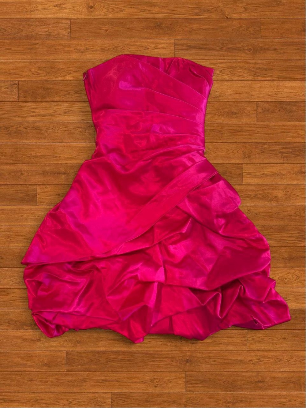 Strapless Fuscia Satin Cocktail Dress